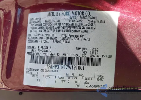 2007 Ford Focus S/Se/Ses из США, поврежденный, VIN 1FAHP31N17W191001